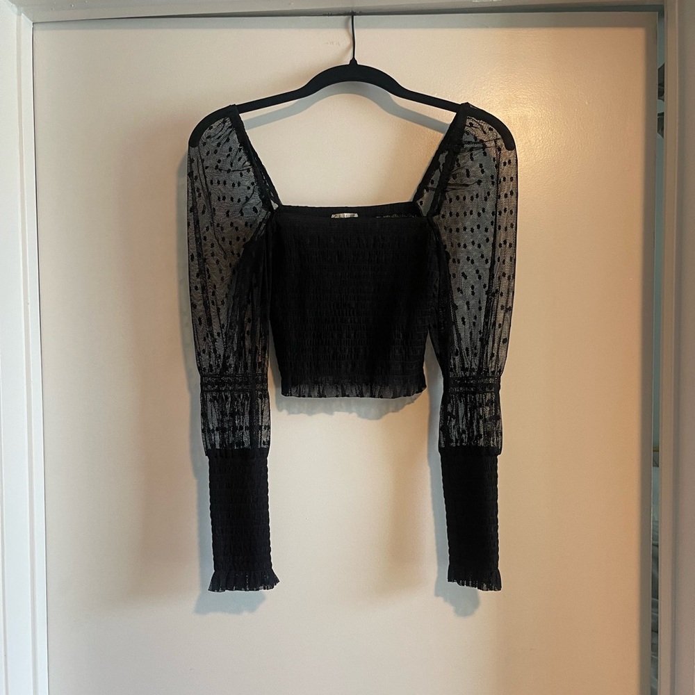 Long Sleeve Mesh Smocked Top